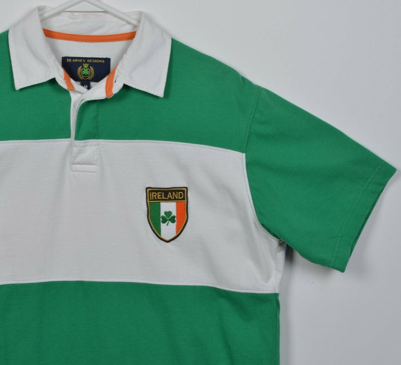 Blarney Designs Men's Medium Ireland Rugby Green Chunky Striped Polo Shirt