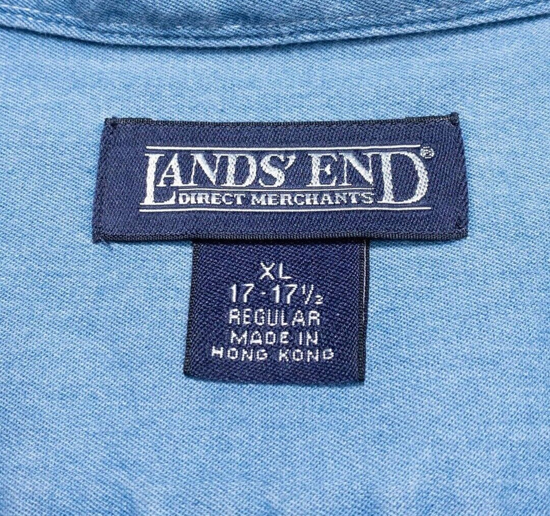 Illinois Fighting Illini Denim Shirt XL Men's Lands End Vintage 90s Blue