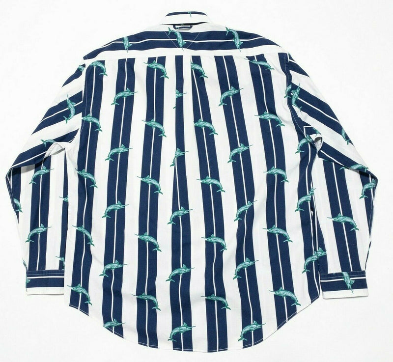 Tommy Hilfiger Shirt Men's Large Vintage 90s Marlin Striped Button-Down Fish