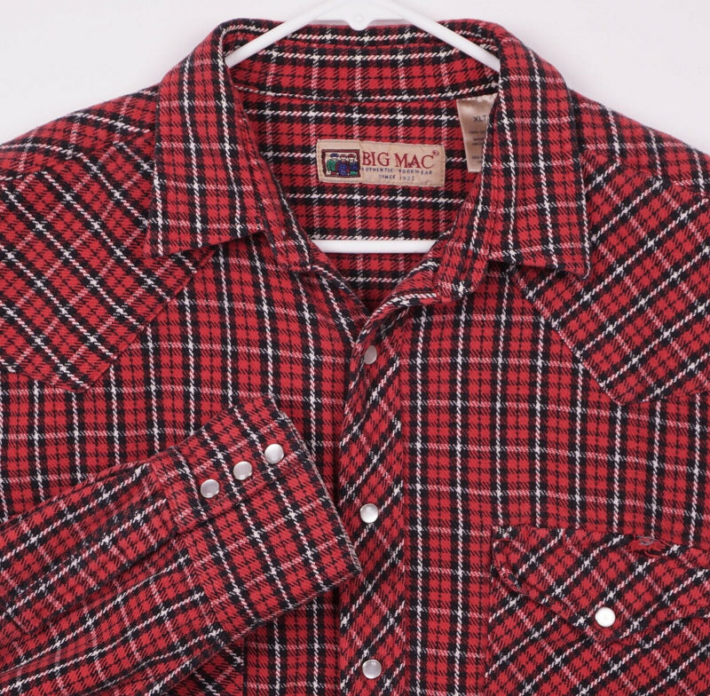 Big Mac Men's XLT Pearl Snap Red Plaid Heavy Flannel JCPenney Workwear Shirt