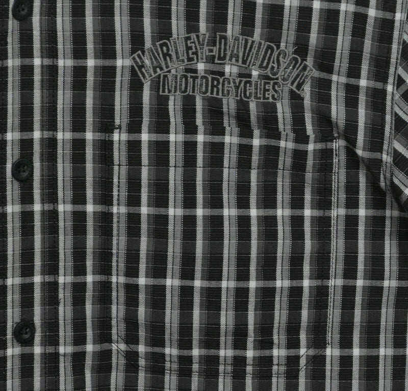 Harley-Davidson Men's Large Flames Black Plaid Garage Mechanic Biker Shirt