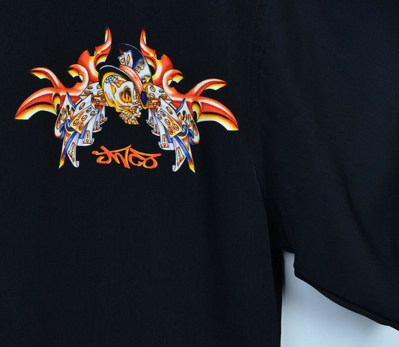 Vintage 90s JNCO Jeans Men's Medium Flames Dragon Spade Polyester Camp Shirt