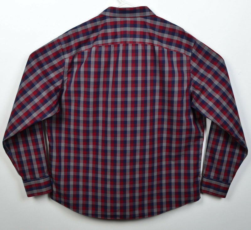 UNTUCKit Men's 2XL Wrinkle Free Red Blue Gray Check Button-Front Shirt