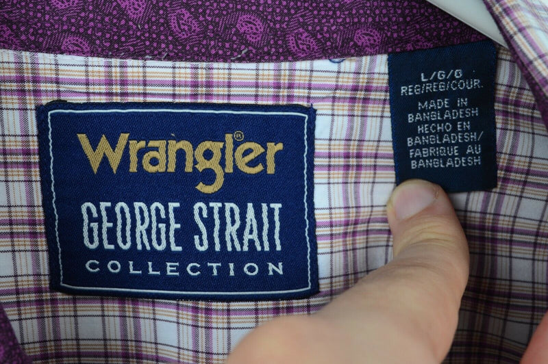 Wrangler George Strait Collection Men Large Flip Cuff Paisley Purple Plaid Shirt