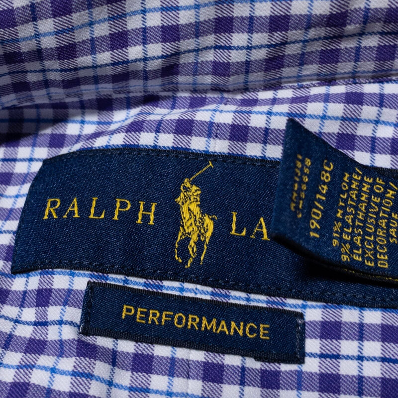 Polo Ralph Lauren Performance 4XLT Men's Shirt Nylon Wicking Button Purple Check