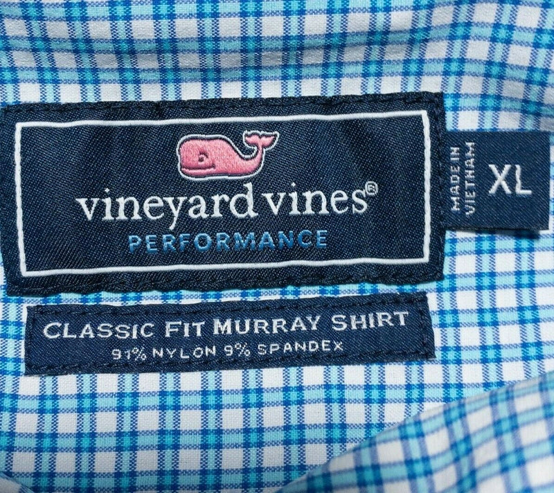Vineyard Vines Performance Murray Shirt Nylon Wicking Blue Plaid Preppy Men's XL
