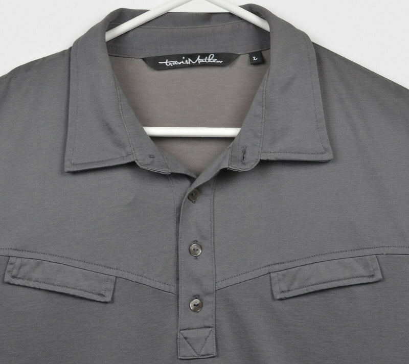 Travis Mathew Men's Large Solid Gray Pocket Pima Cotton Poly Golf Polo Shirt