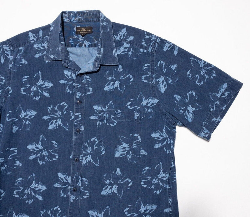 Rodd & Gunn Shirt Men's Medium Floral Blue Button-Front Short Sleeve Dog