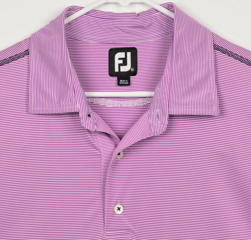 FootJoy Men's Sz 2XL Purple White Micro-Striped FJ Performance Golf Polo Shirt