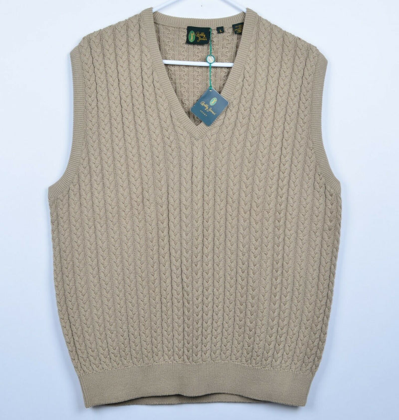 Bobby Jones Men's Sz Large Cable-Knit V-neck Tan Pullover Golf Sweater Vest NWT