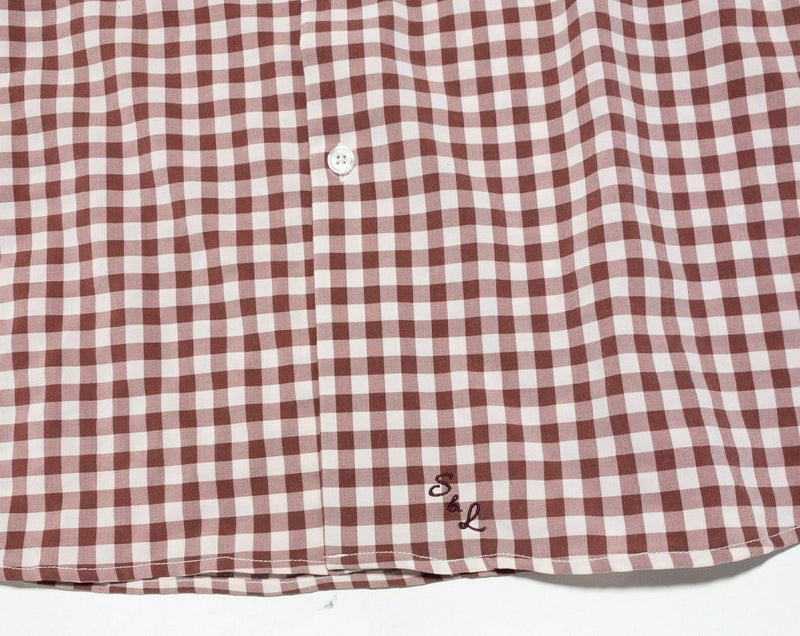 State and Liberty Dress Shirt Men's Large Red Gingham Check Athletic Wicking S&L