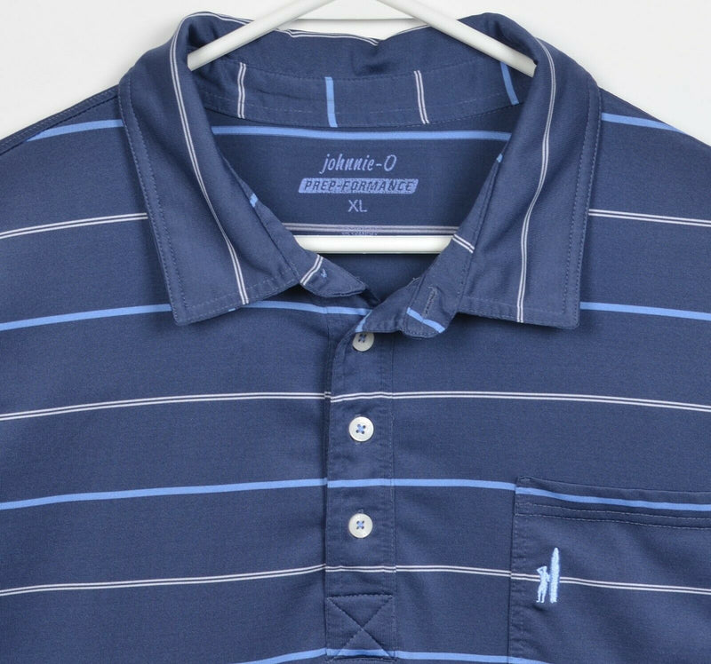 Johnnie-O Prep-Formance Men's XL Navy Blue Striped Wicking Golf Polo Shirt