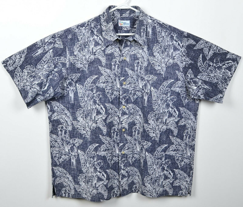 Reyn Spooner Men's 2XL Parrot Floral Print Navy Blue Hawaiian Traditionals Shirt