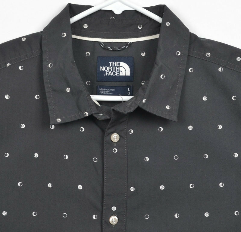 The North Face Men's Sz Large Black Polka Dot Moon Pattern Button-Front Shirt