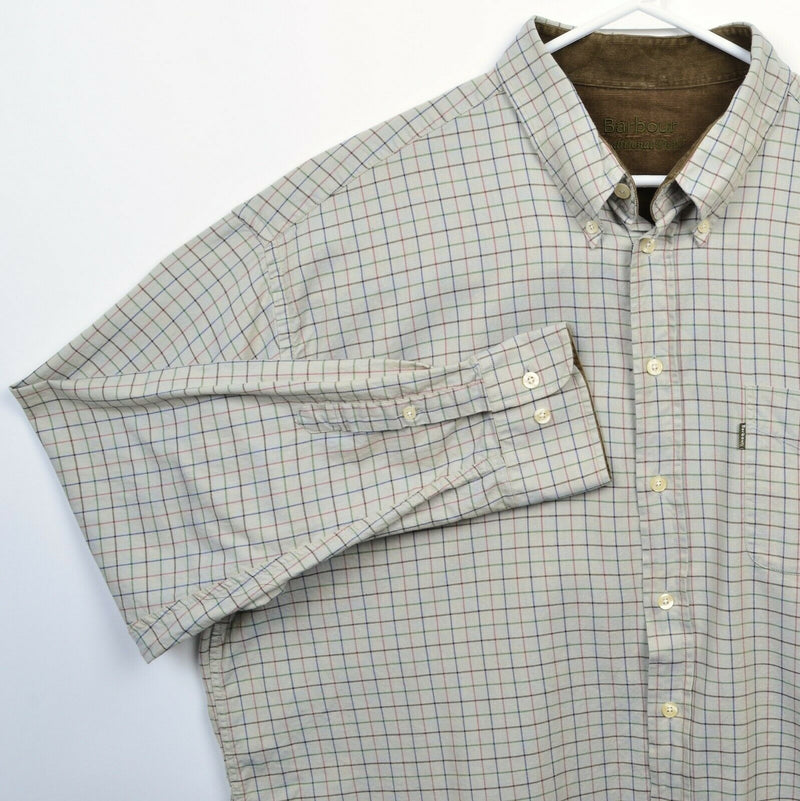 Barbour Traditional Twill Men's 2XL Tattersall Plaid Beige Button-Down Shirt