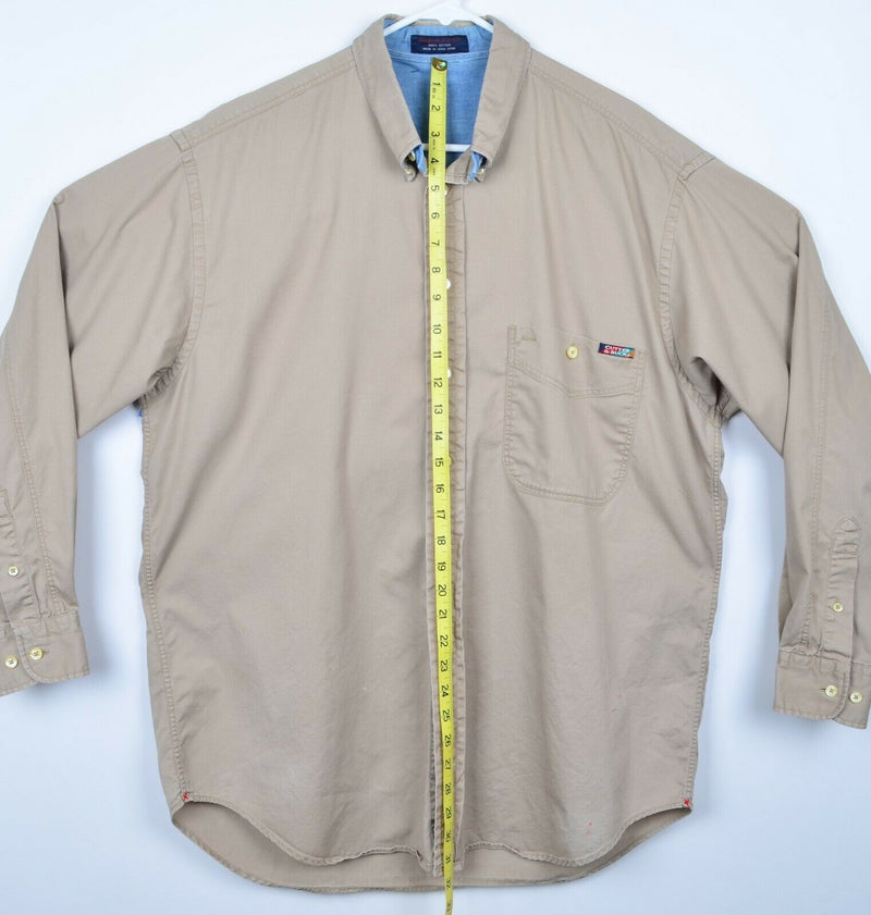 Vtg Cutter & Buck Mens Sz XL Embroidered Fishing Graphic Khaki Long Sleeve Shirt