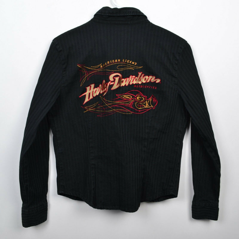 Harley-Davidson Women's Large Black Embroidered Hog Biker Button-Front Shirt