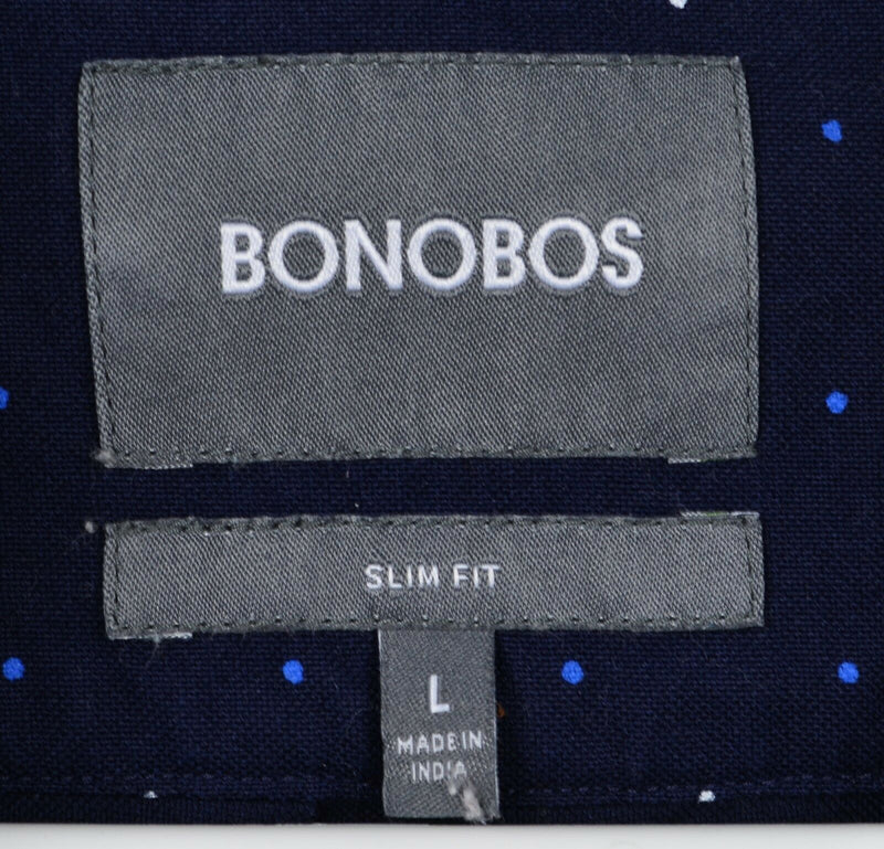 Bonobos Men's Large Slim Fit Polka Dot Navy Blue Long Sleeve Button-Down Shirt