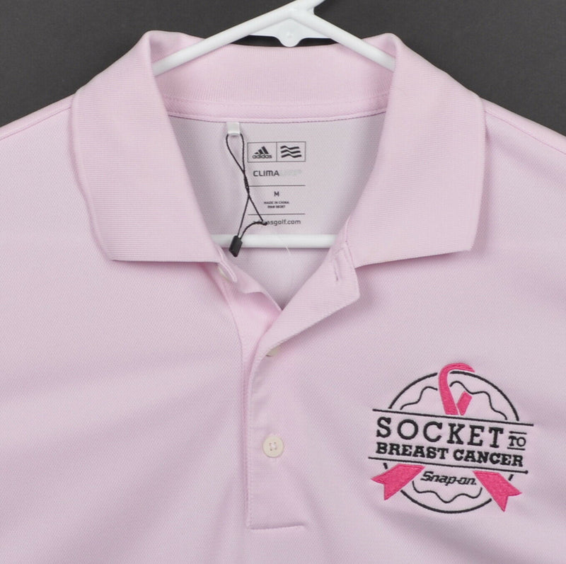 Adidas Men's Sz Medium Socket to Breast Cancer Snap-On Pink ClimaLite Golf Shirt