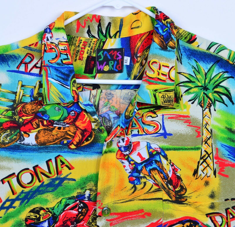 Vtg Jams World Men's Sz XL Race Track Rayon Motorcycle Daytona Hawaiian Shirt