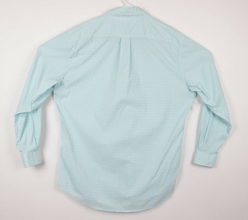 FootJoy Men's Large Nylon Wicking Aqua Blue Gingham Check FJ Button-Down Shirt