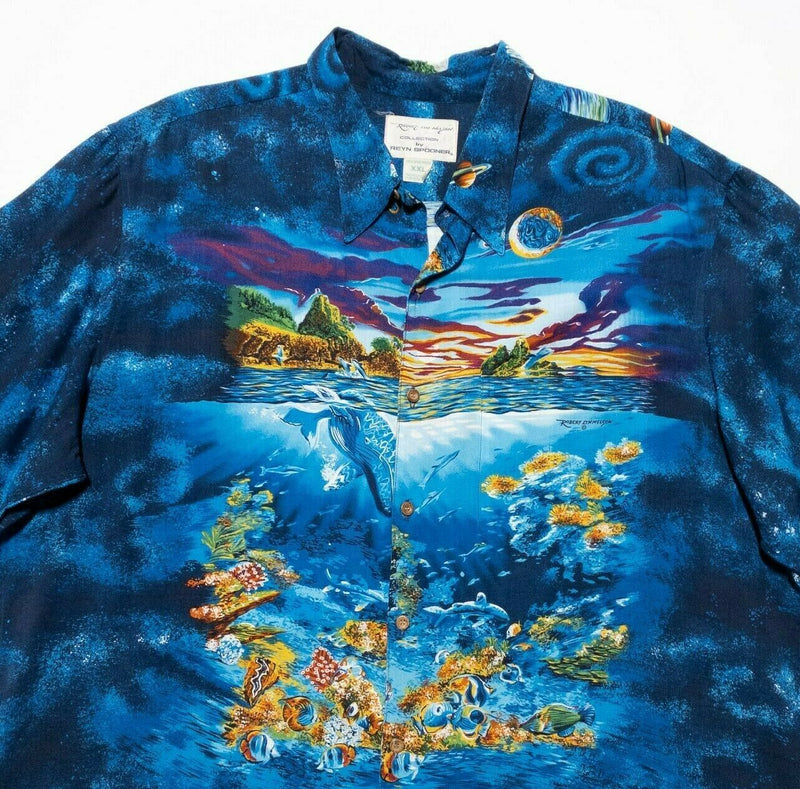 Reyn Spooner Hawaiian Shirt 2XL Men's Robert Lyn Nelson Aloha Whale Planet Ocean
