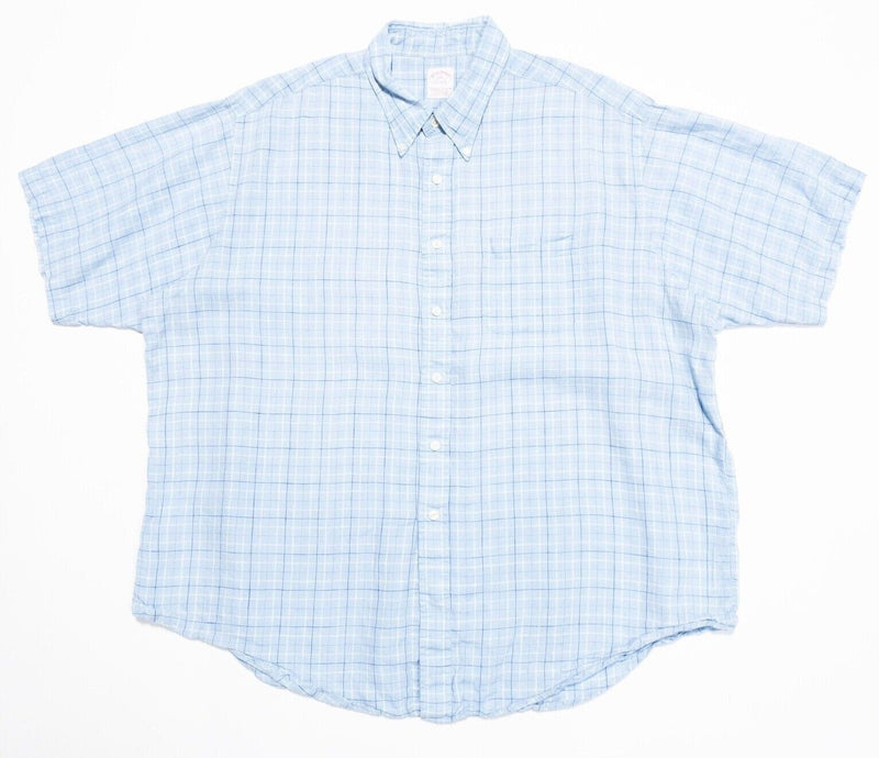 Brooks Brothers Irish Linen Shirt 2XL Men's Light Blue Plaid Check Button-Down