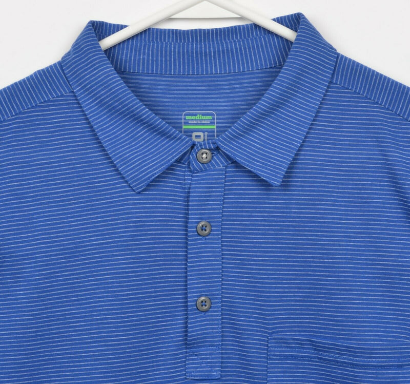 Stio Men's Medium Blue Striped Polyester Cotton Short Sleeve Pocket Polo Shirt