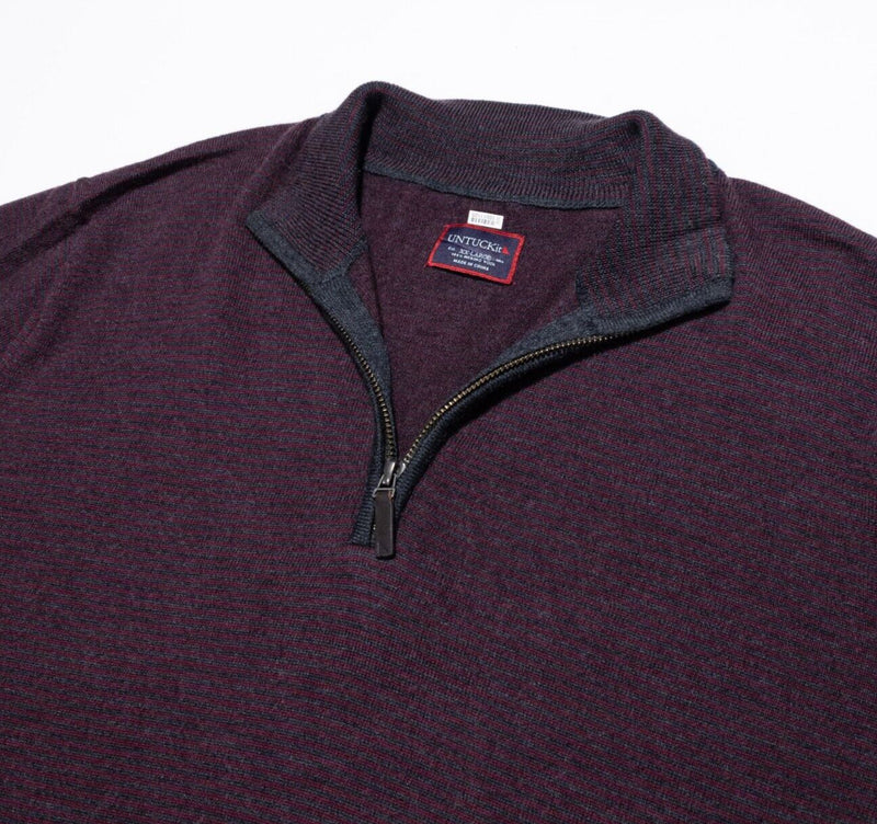 UNTUCKit Merino Wool Sweater Men's 2XL Burgundy Purple 1/4 Zip Pullover Knit