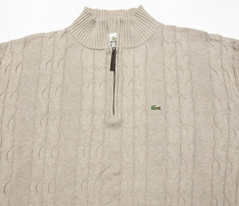 Lacoste Cable-Knit 1/4 Zip Sweater Beige Wool Blend Pullover Men's 8 (2XL/3XL)