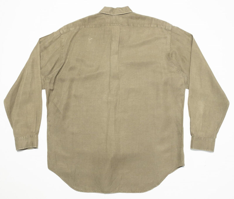 Polo Ralph Lauren Silk Linen Shirt Men's Large Men's Long Sleeve Olive/Brown 90s