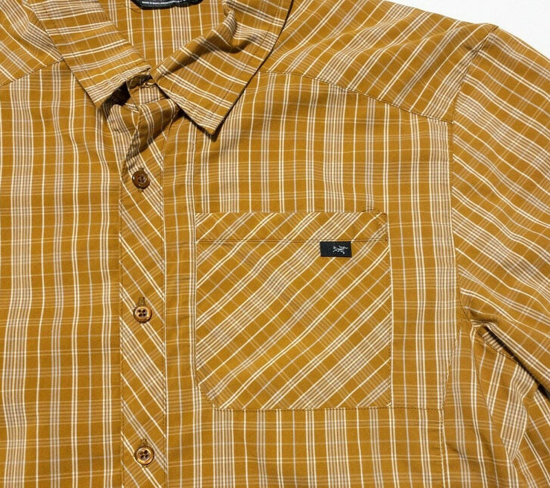 Arc'teryx Peakline Shirt Small Men's Harvest Yellow Plaid Short Sleeve Hiking