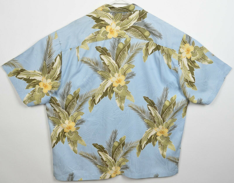 Tommy Bahama Men's XL 100% Silk Blue Floral Hawaiian Aloha Camp Shirt