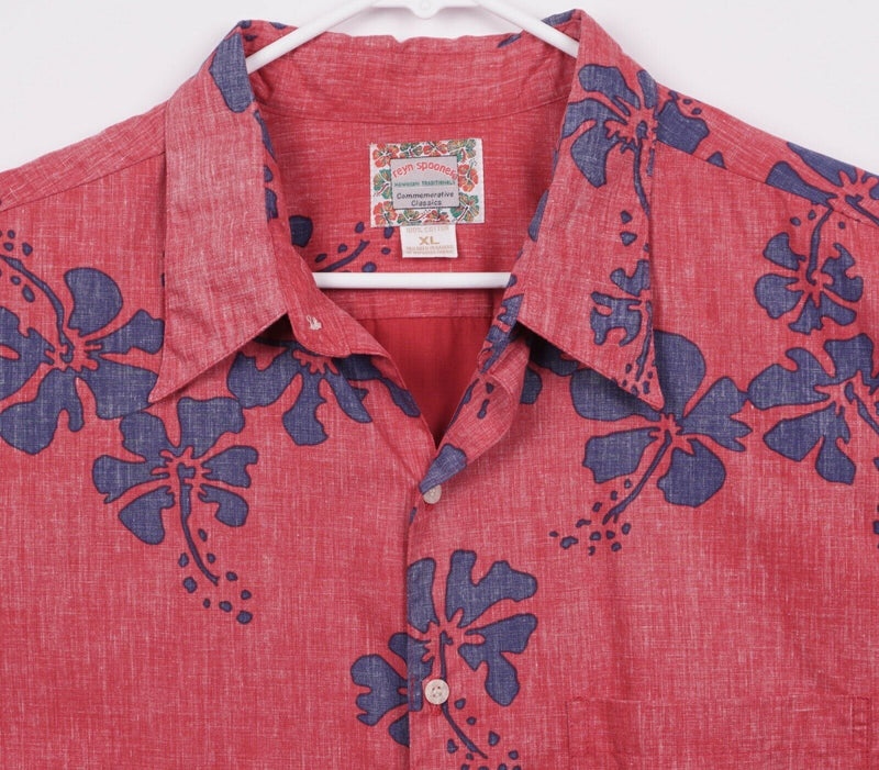 Vtg Reyn Spooner Men's Sz XL Red Blue Floral Button-Front Hawaiian Aloha Shirt