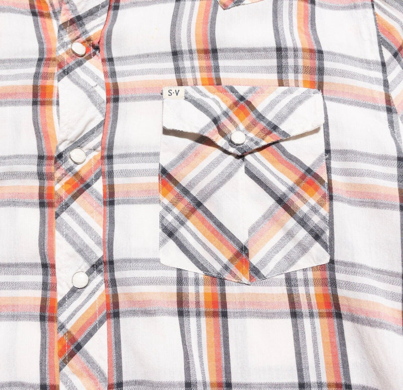 Salt Valley Western Pearl Snap Shirt Men's XL Orange White Plaid Rockabilly