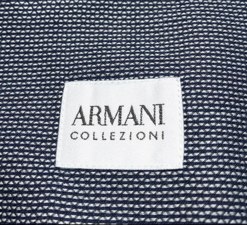 Armani Collezioni Men's Shirt Medium Button-Front Long Sleeve Navy Blue Designer