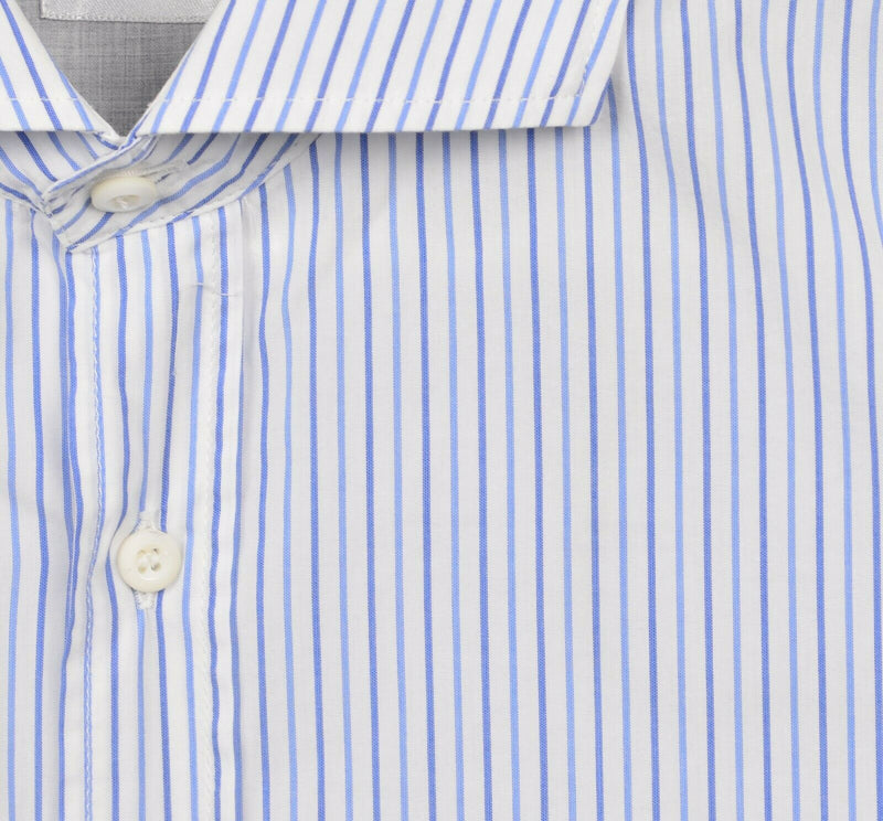 Brunello Cucinelli Men's Large Basic Fit Blue White Striped Spread Collar Shirt