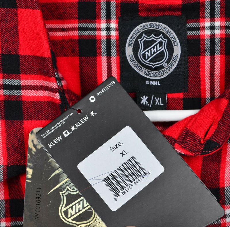 Chicago Blackhawks Men's Sz XL NHL Klew Red Plaid Button-Front Flannel Shirt