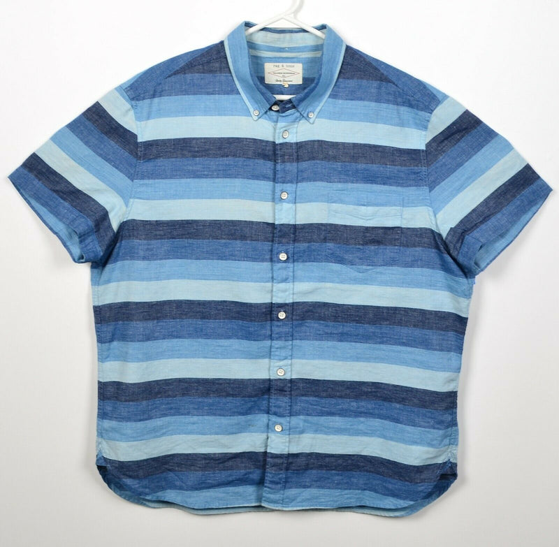 Rag & Bone Men's XL Linen Blend Blue Striped Tailored Workwear Shirt