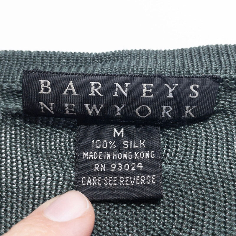 Barneys New York Silk Sweater Men's Medium Knit Green Henley Collar Vintage