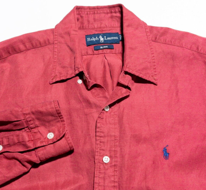 Polo Ralph Lauren Silk Linen Shirt Mens Medium Long Sleeve Button-Down Red Blake