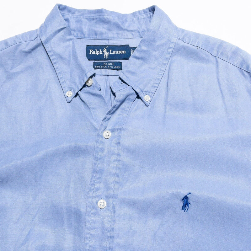 Polo Ralph Lauren Silk Linen Shirt Mens Large Blake Long Sleeve Button-Down Blue