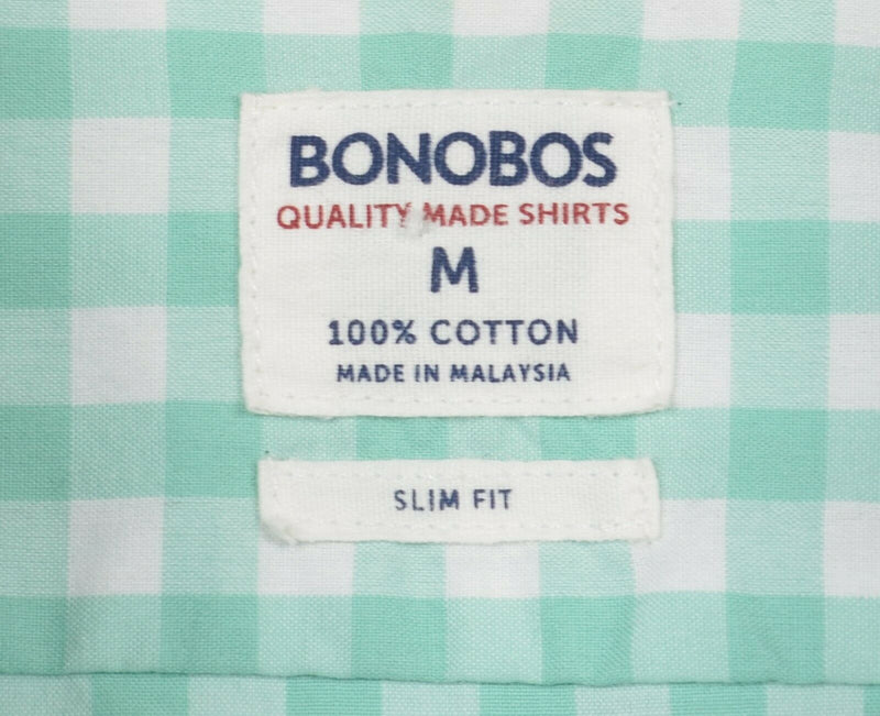 Bonobos Men's Medium Slim Fit Green Gingham Check Long Sleeve Button-Down Shirt