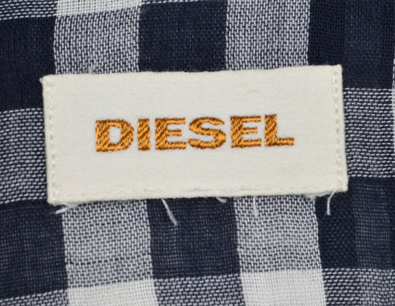 Diesel Men's Sz Medium? Pearl Snap Navy Blue Plaid Western Rockabilly Shirt