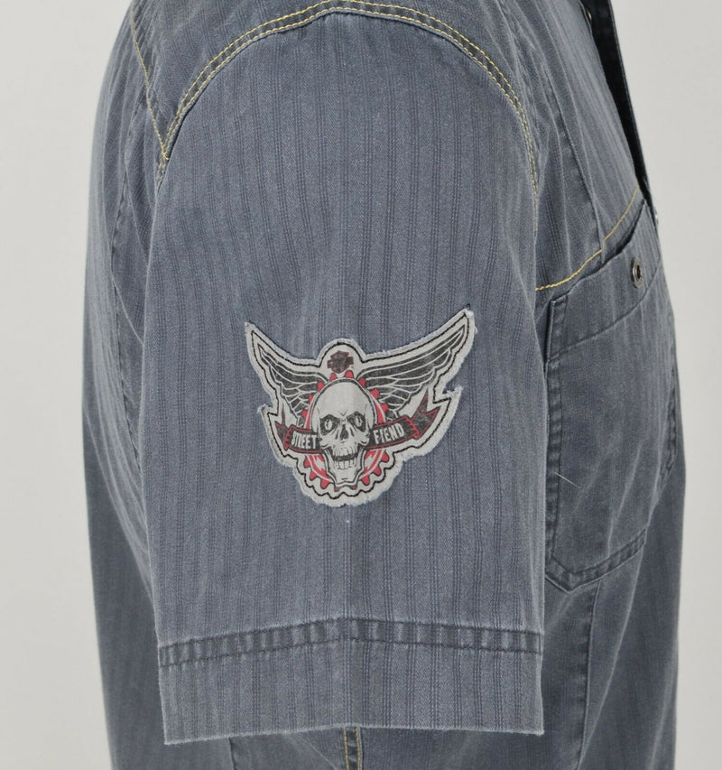 Harley-Davidson Men's Medium Snap-Front Skull Hard & Fast Rider Gray Biker Shirt