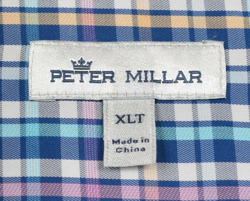 Peter Millar Crown Sport Men's XLT Cotton Silk Blue Plaid Button-Down Shirt