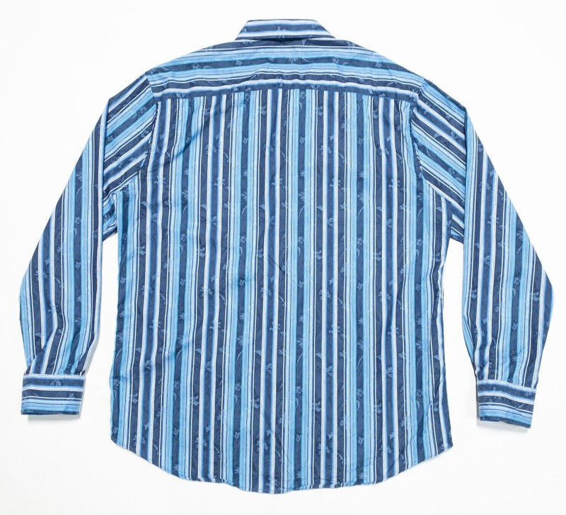 Bugatchi Uomo Shirt Shaped Fit Men's 2XL Long Sleeve Blue Floral Striped