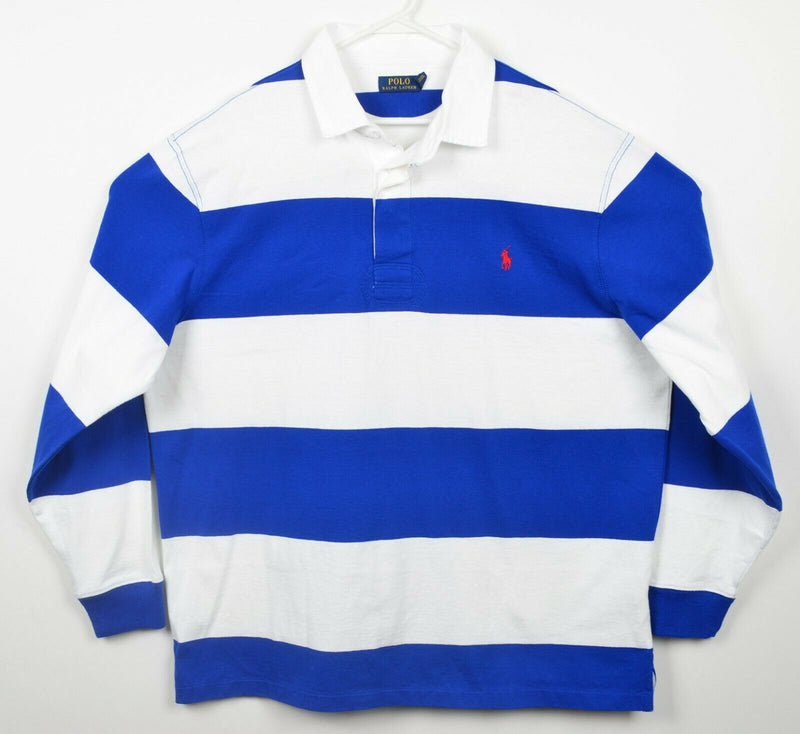 Polo Ralph Lauren Men's 2XB Blue White Chunky Stripe Long Sleeve Rugby Shirt