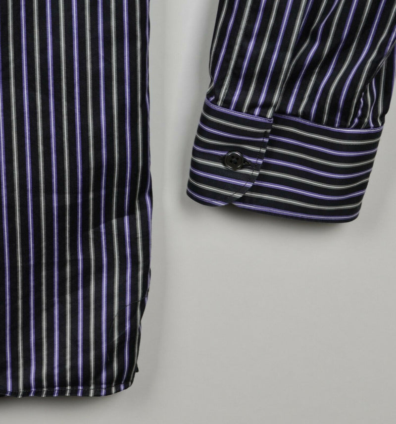 Ermenegildo Zegna Men's Large Purple Silver Striped Made in Italy Designer Shirt