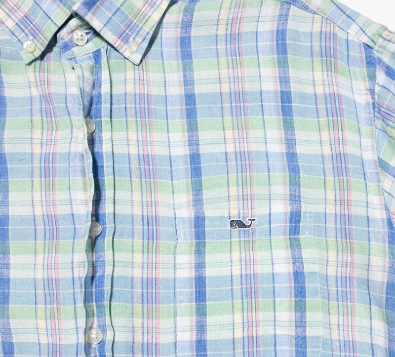 Vineyard Vines Linen Shirt Fit XL Mens Tucker Colorful Plaid Short Sleeve Preppy